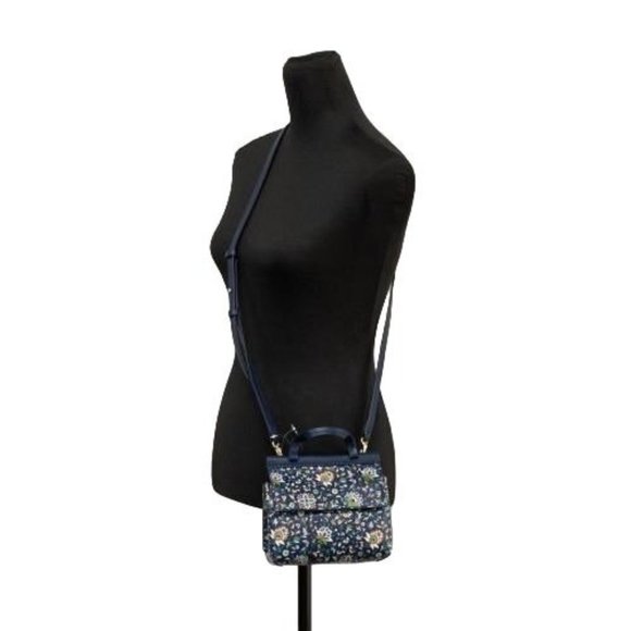 NEW Tory Burch Block Navy Soleil Floral Leather Mini Satchel Crossbody Bag - Picture 2 of 14